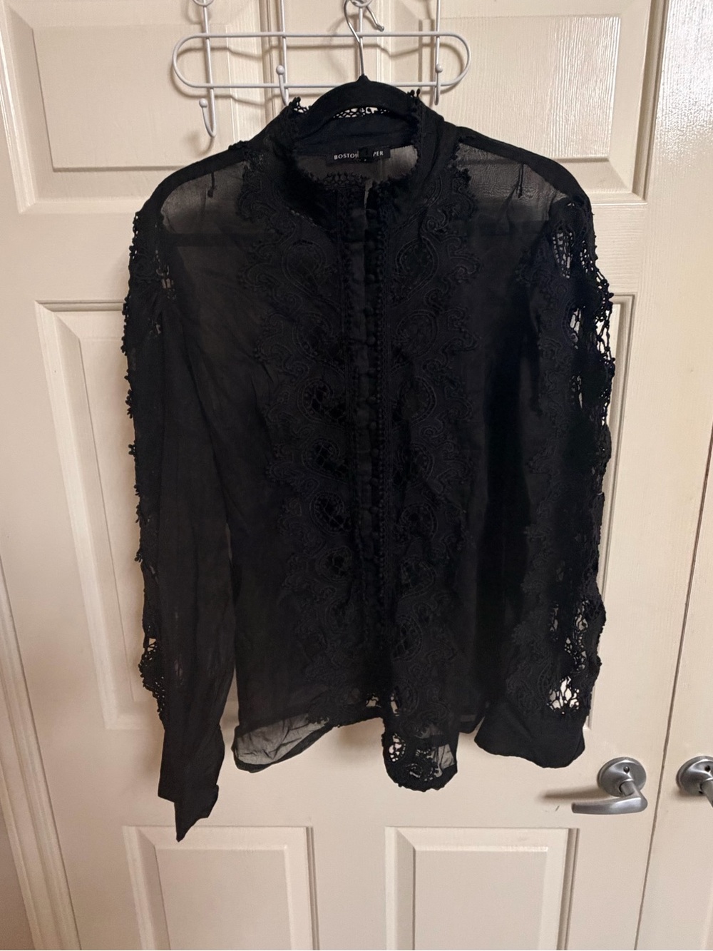 NWOT Boston Proper Cutout Lace Button Up shirt - Picture 2 of 7